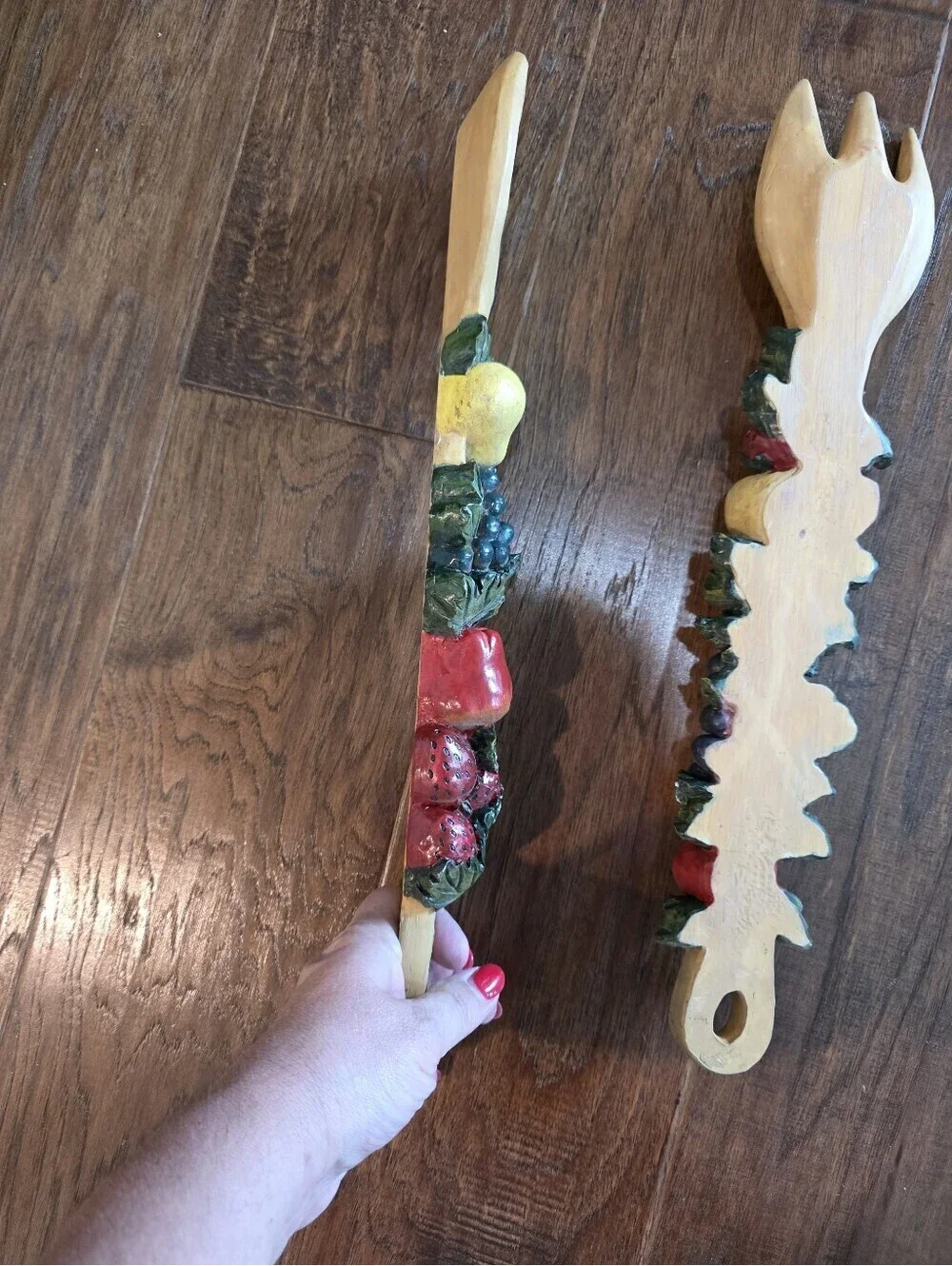 Vintage 70s Fruit Spoon Fork Plaster Wall Hanging Decor Set Of 2 * note*